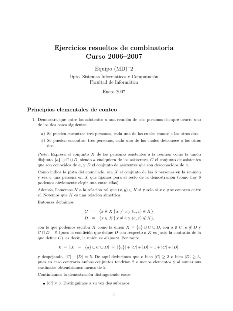 Ejercicios de Combinatoria Resueltos | PDF | Permutación | Probabilidad