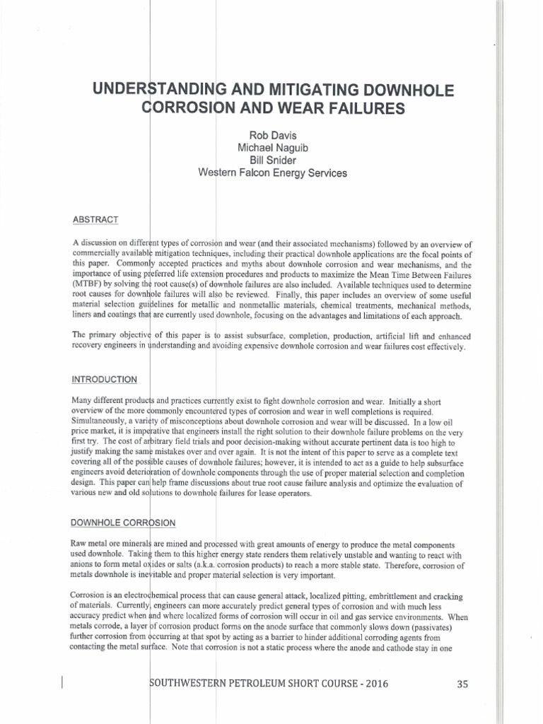 Mitigation of Downhole Corrosion and Failures | PDF