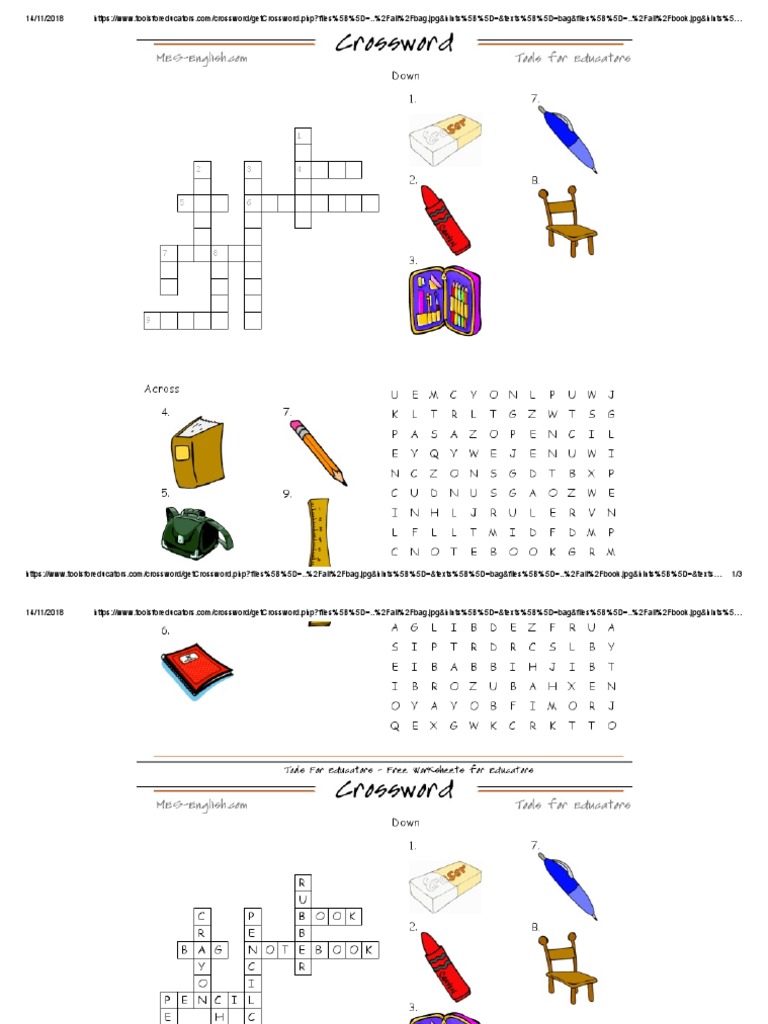 Crossword Puzzle Generator URL Documenting Images and Clues for Bag and