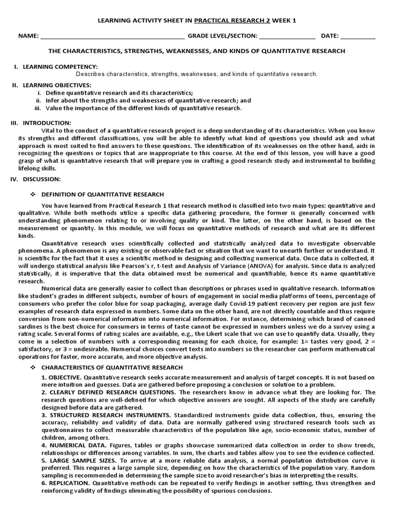 Las in Practical Research 2 Week 1 | PDF | Quantitative Research ...