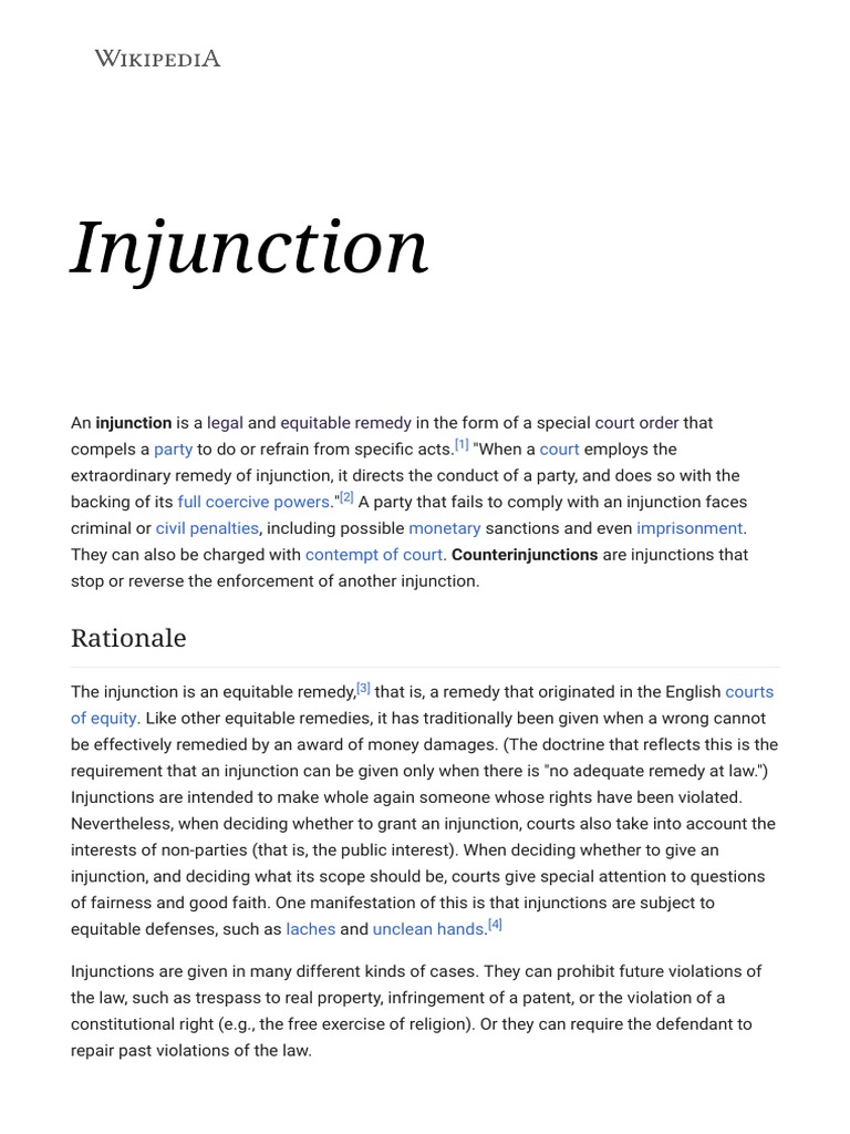 A Comprehensive Overview of Injunctions: Their Purpose Types History