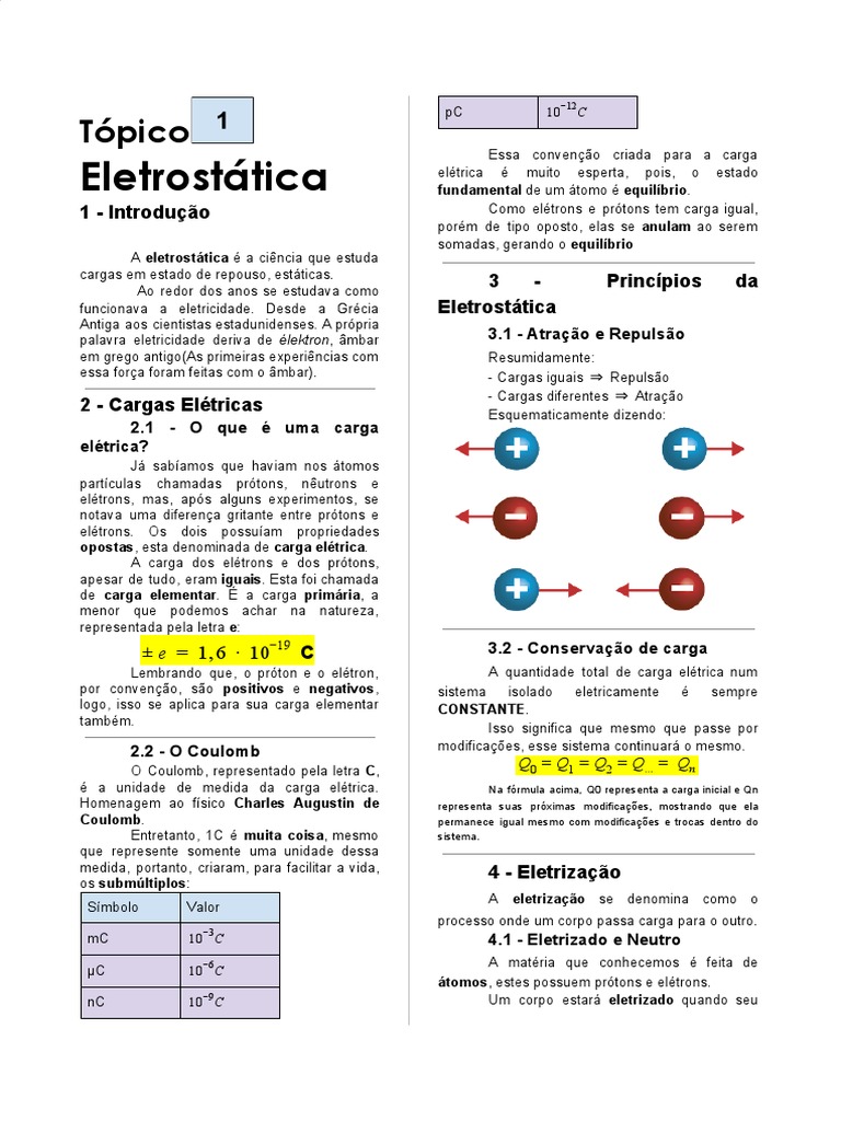 Introdução à Eletrostática e Cargas Elétricas | PDF | Carga elétrica ...