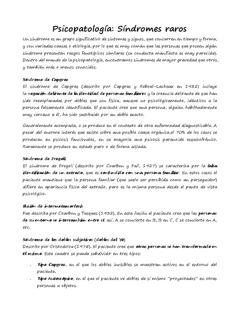 Psicopatología de síndromes raros | PDF | Engaño | Psicosis