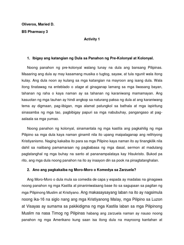 Dulaang Filipino Activity 1 | PDF