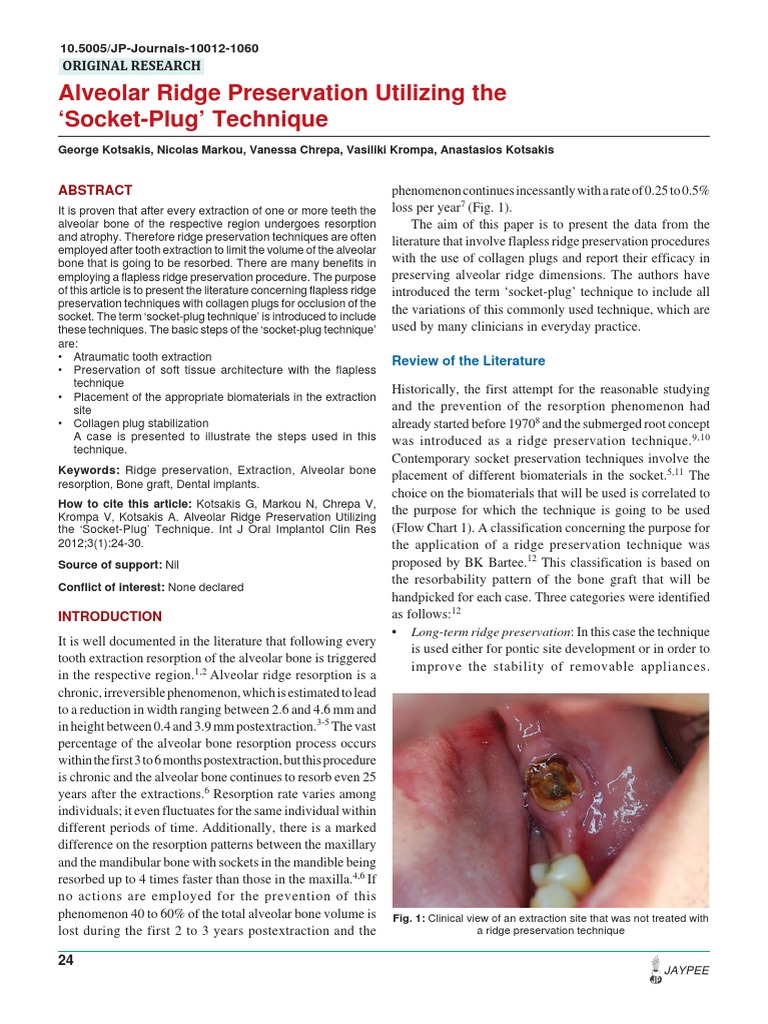 Alveolar Ridge Preservation Utilizing The Socket-Plug Technique | PDF ...