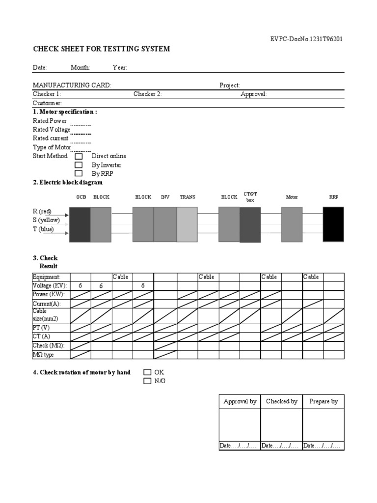 Check Sheet For Testting System: 1. Motor Specification | PDF