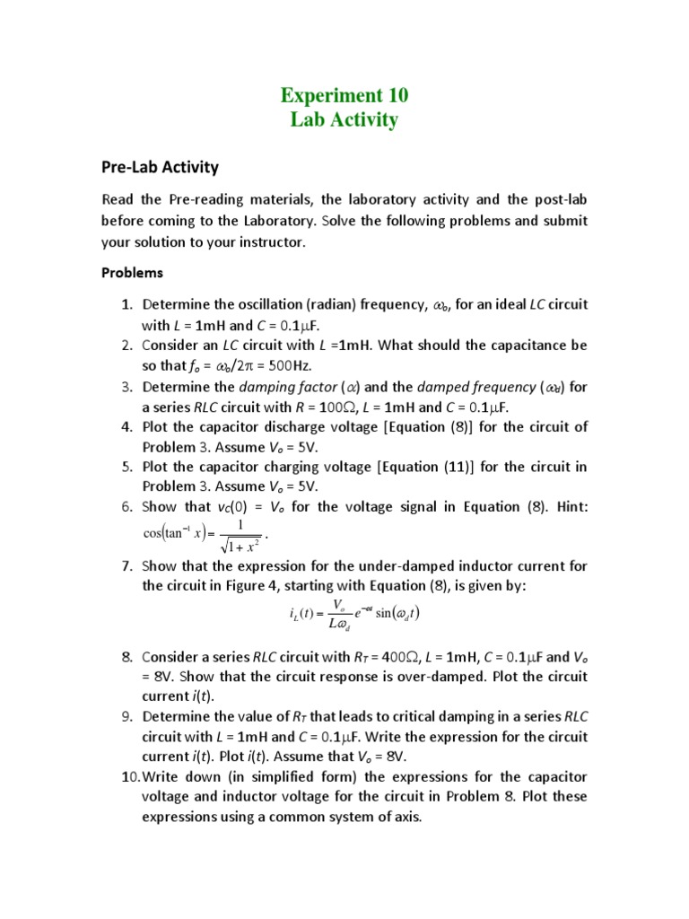 Experiment 10 Lab Activity PDF Electrical Network Capacitor