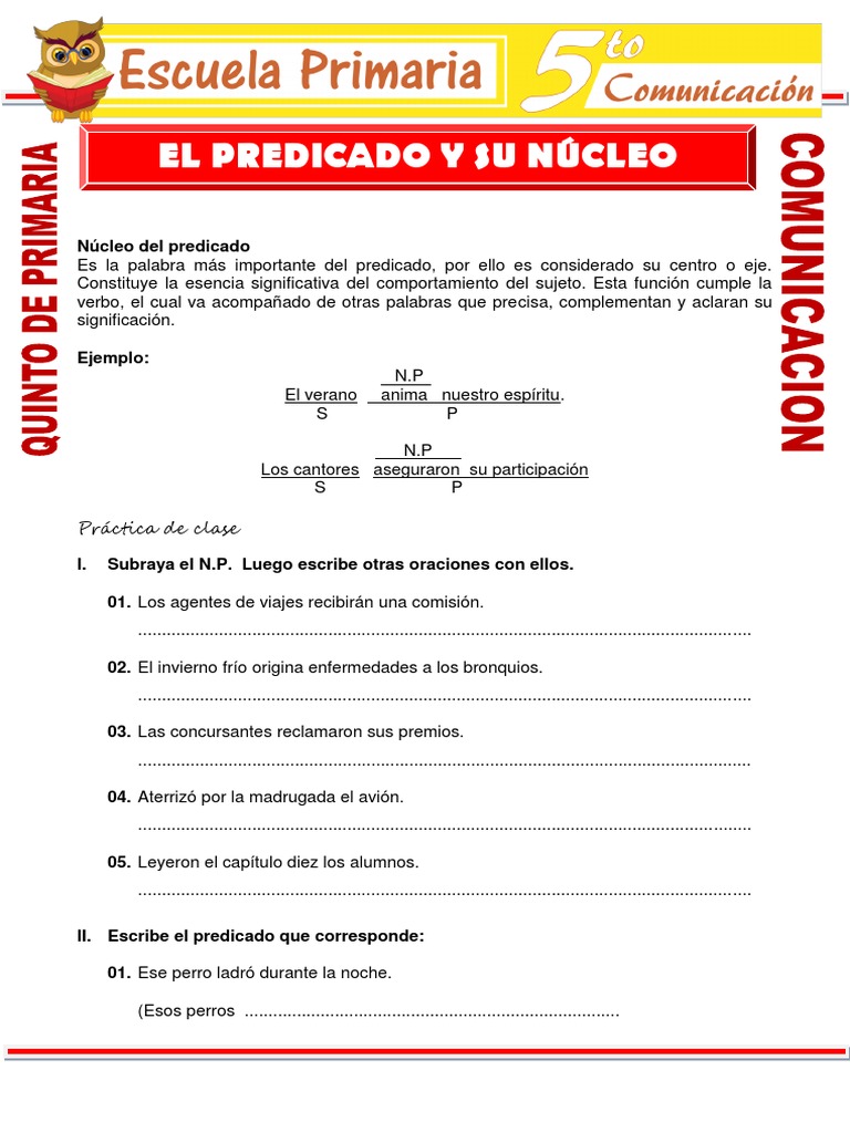 Núcleo del Predicado para Quinto Grado | PDF | Predicado (Gramática ...