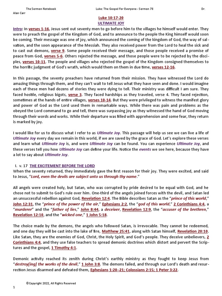 LTGFE 78 - Luke 10 - 17-20 Ultimate Joy | PDF | Jesus | Satan