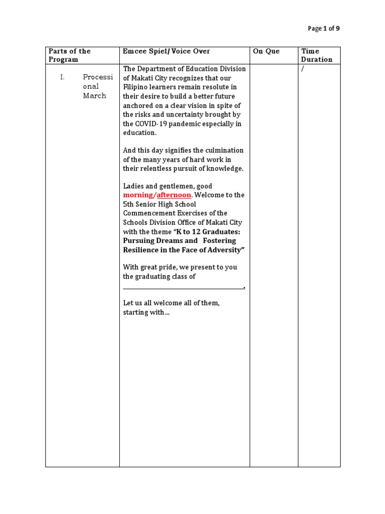 SHS Graduation Script Revised As of 07.01.2022 | PDF