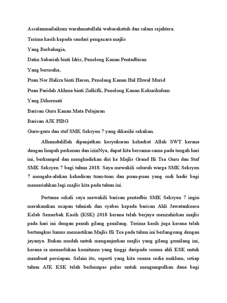 Teks Ucapan Hi Tea PDF