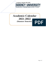 Academic Calendar 2021-2022: (Summer Semester)