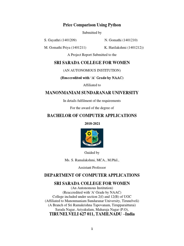 Price Comparison Using Python: (Reaccredited With A' Grade by NAAC ...
