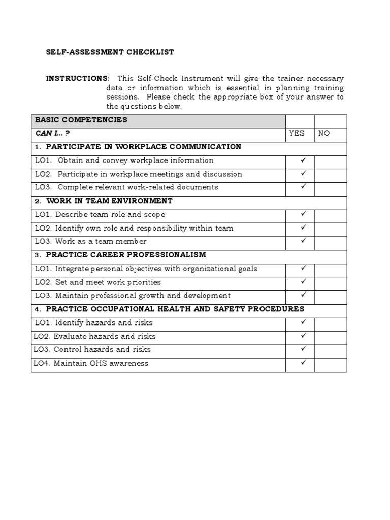 f1 Self Assessment Checklist Doliente | PDF | Computer Network ...