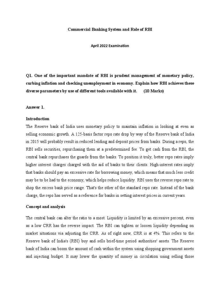 Commercial Banking System and Role of RBI A ST WDLDXP | PDF | Reserve ...