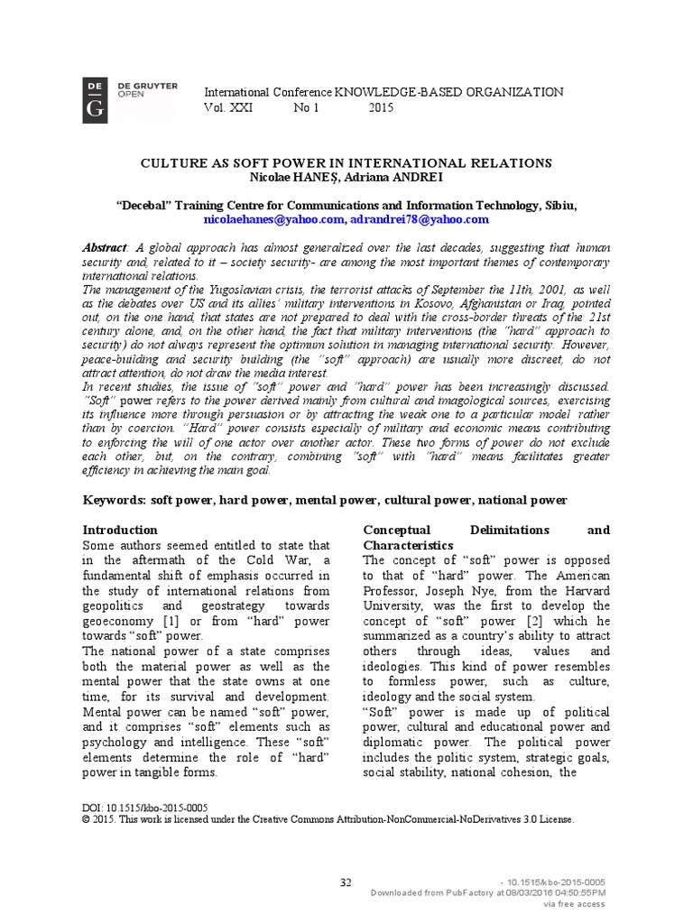 Culture as Soft Power in Global Relations | PDF | Power (Social And ...
