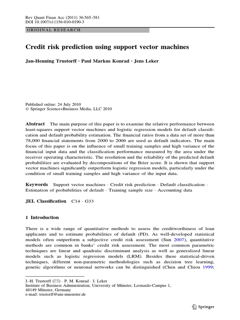 Credit Risk Prediction Using Support Vector Machines | PDF ...