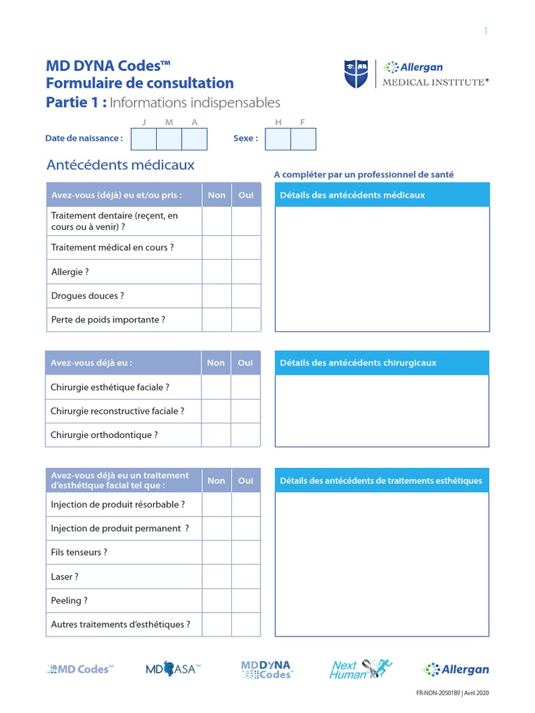 Formulaire de Consultation MD DYNA Codes VF | PDF | Tête et cou chez l ...