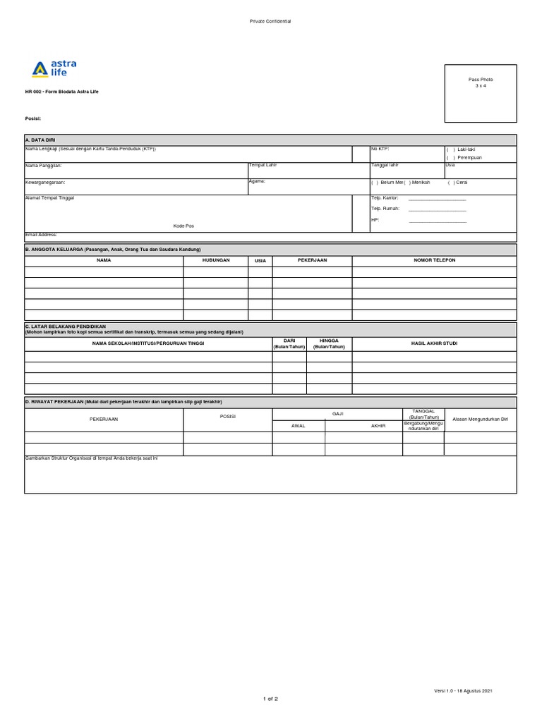 Form Aplikasi Astra Life Mitra 2021 | PDF