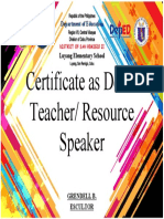 Certificate As Demo Teacher/ Resource Speaker: Department of Education