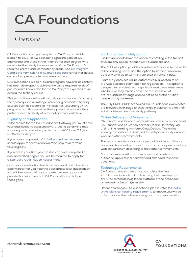 CA Foundations Overview and Timetable 2021 2022 | PDF | Accounting | Taxes