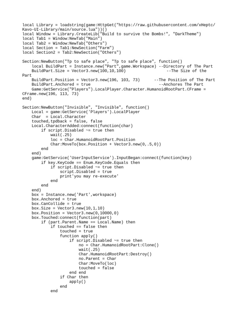 Build to Survive Script Features | PDF | Text | Computing
