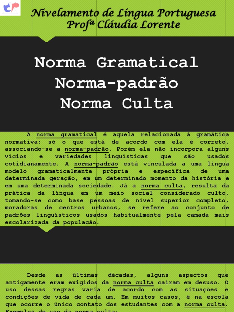Norma Culta e Padrão na Língua Portuguesa | PDF | Gramática | Cognição