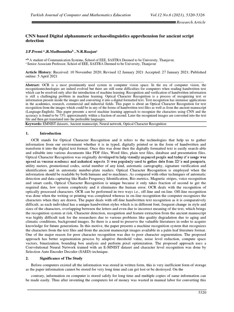 CNN for Ancient Script Detection | PDF | Optical Character Recognition ...