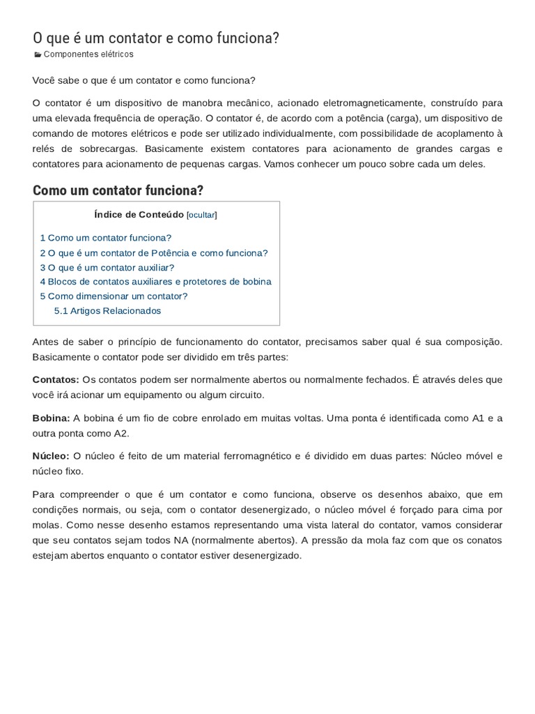 Funcionamento e Tipos de Contatores | PDF | Indutor | Rede elétrica