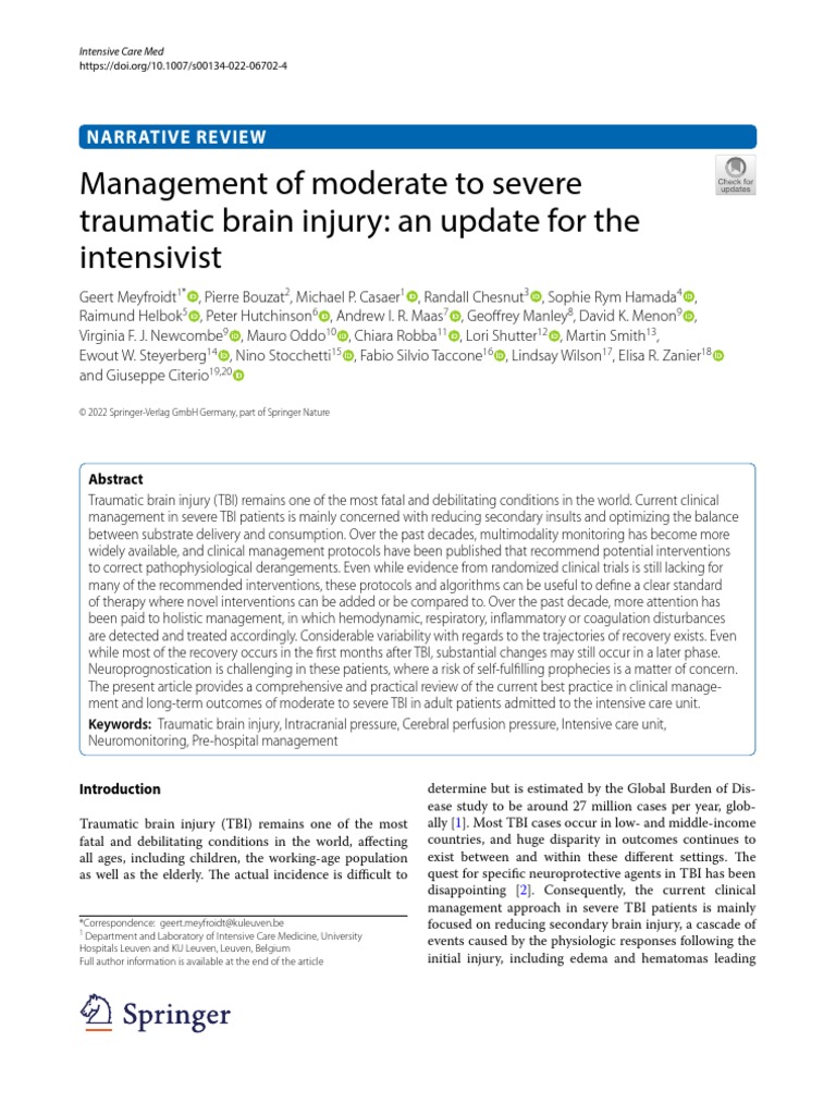 Management of Moderate To Severe Traumatic Brain Injury 2022 | PDF ...