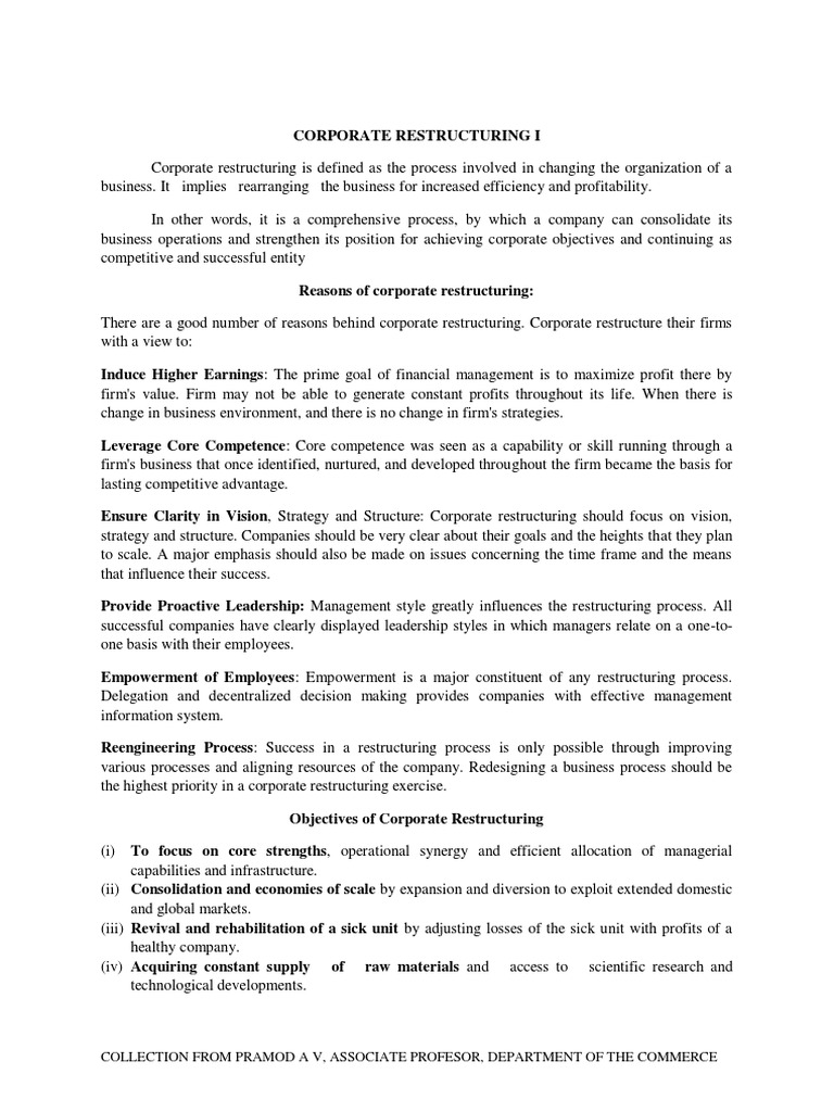 Corporate Restructuring Overview | PDF | Capital Structure | Share ...