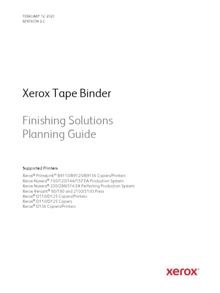 Xerox Tape Binder Finishing Solutions Planning Guide PDF