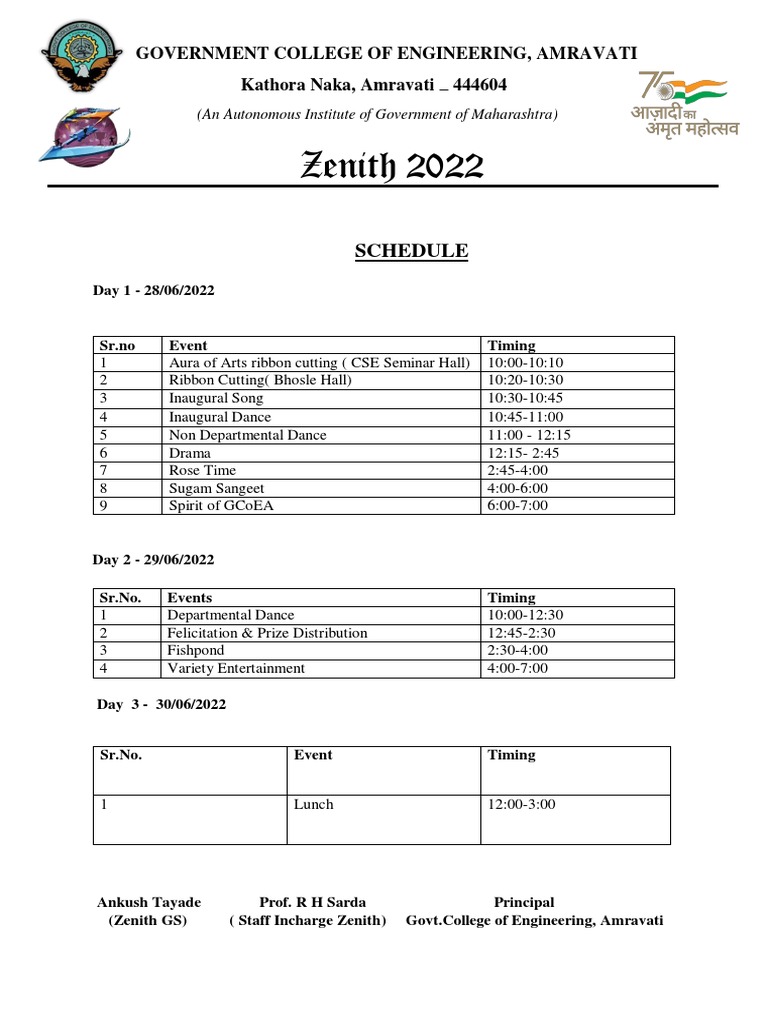 Zenith Schedule. NEW PDF