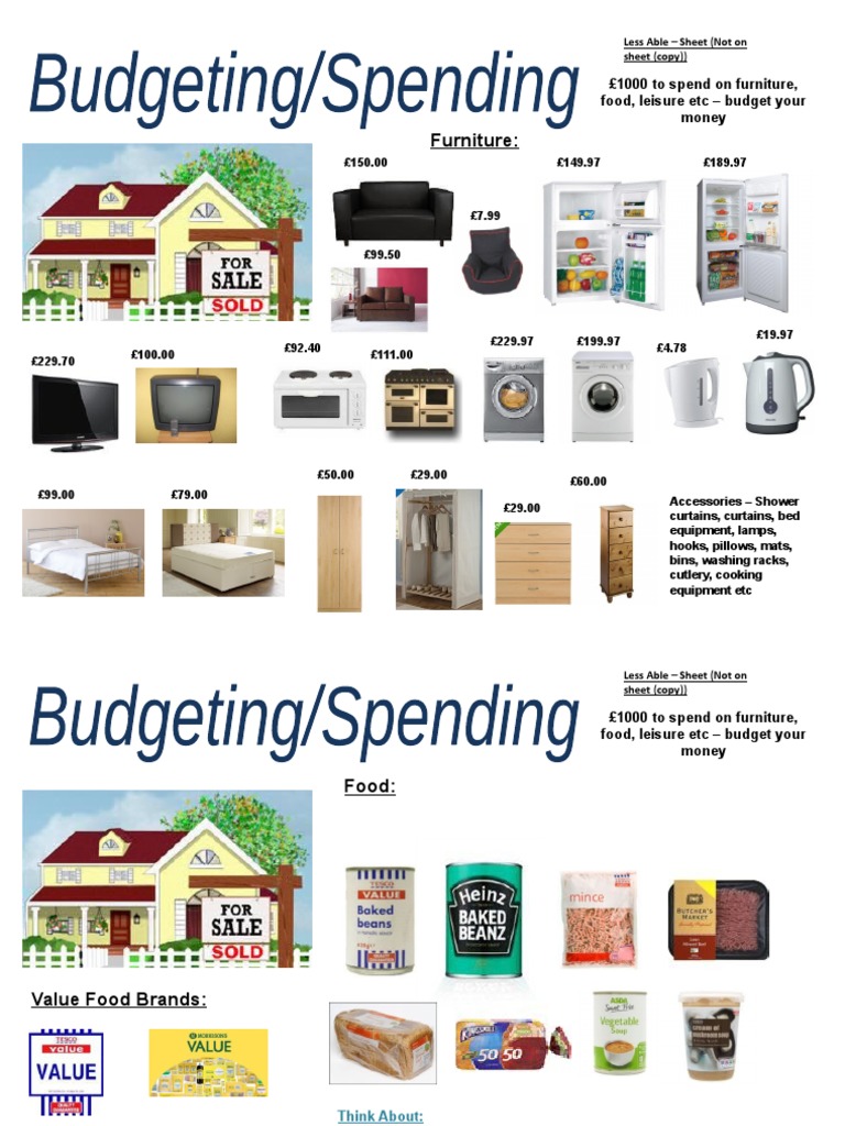 Furniture 1000 To Spend On Furniture, Food, Leisure Etc Budget Your