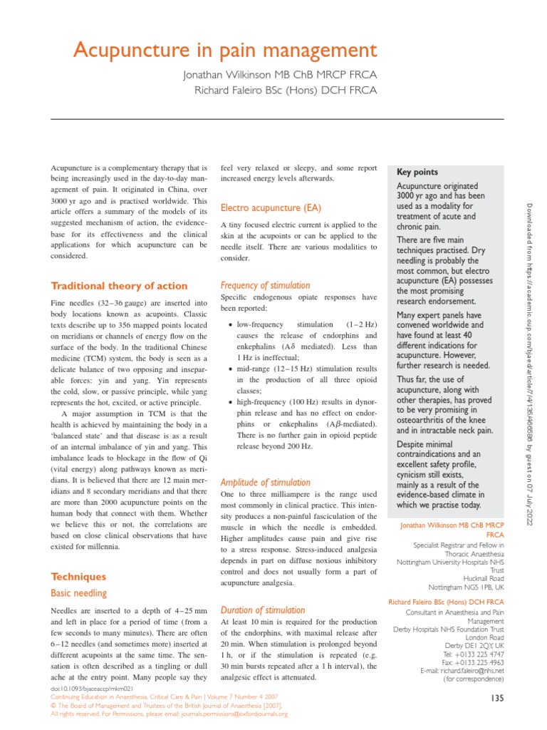 Acupuncture in Pain Management | PDF | Acupuncture | Pain