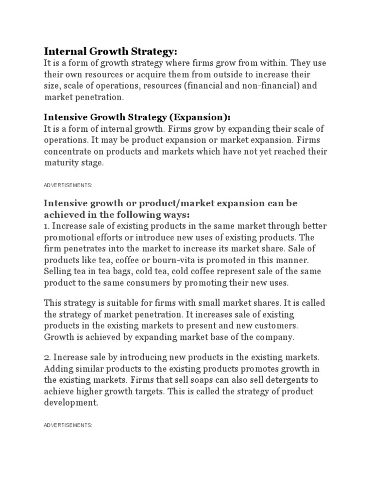 Internal Growth Strategy PDF Takeover Mergers And Acquisitions