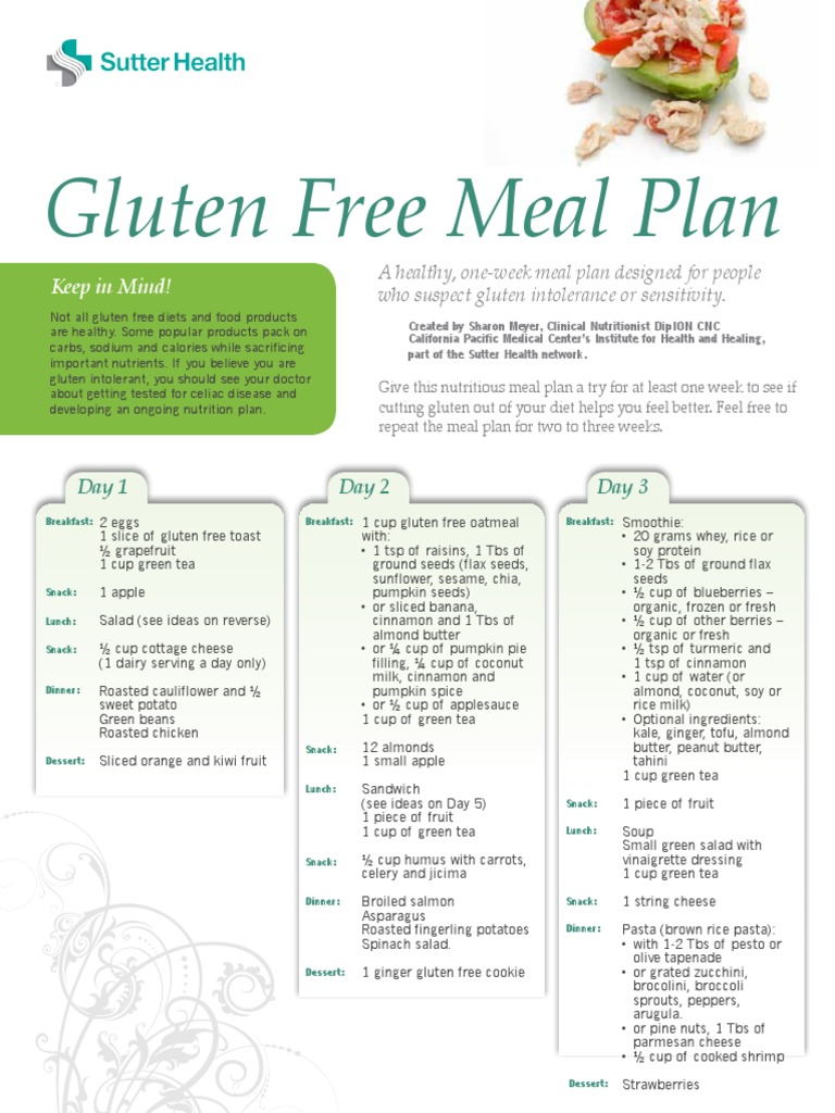 Gluten Free Diet Plan | PDF | Salad | Lunch