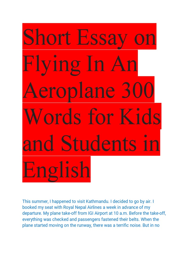 write a essay on aeroplane in english