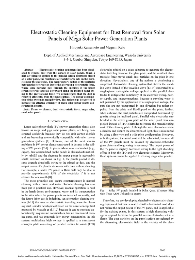 Electrostatic Cleaning Equipment For Dust Removal From Solar Panels of