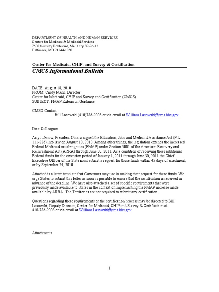 FMAP Letter | PDF | Medicaid | American Recovery And Reinvestment Act ...
