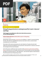 (News Citation) Hong Kong Protesters Unimpressed by Lam S Sincere Apology - Hong Kong - The Guardian