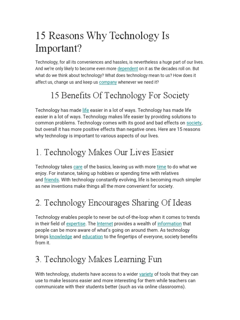 15 Reasons Why Technology Is Important | Download Free PDF | Social ...