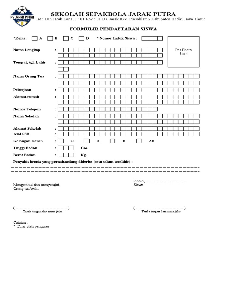 Form-Pendaftaran-SSB-JARAK PUTRA | PDF