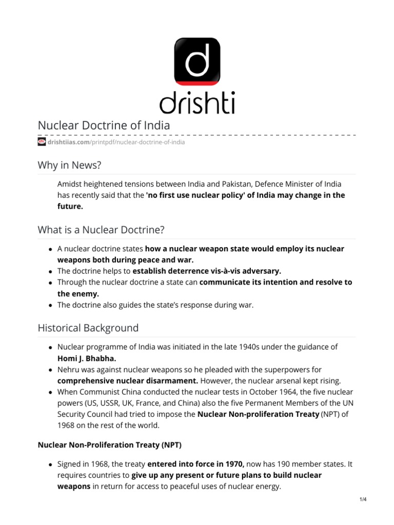 India's Nuclear Doctrine Explained | PDF | Nuclear Weapons | Treaty On ...