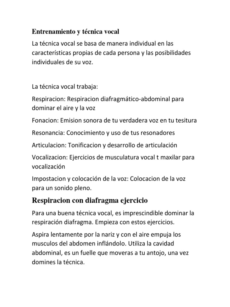 Entrenamiento y Técnica Vocal | PDF | Sonido | Respiración