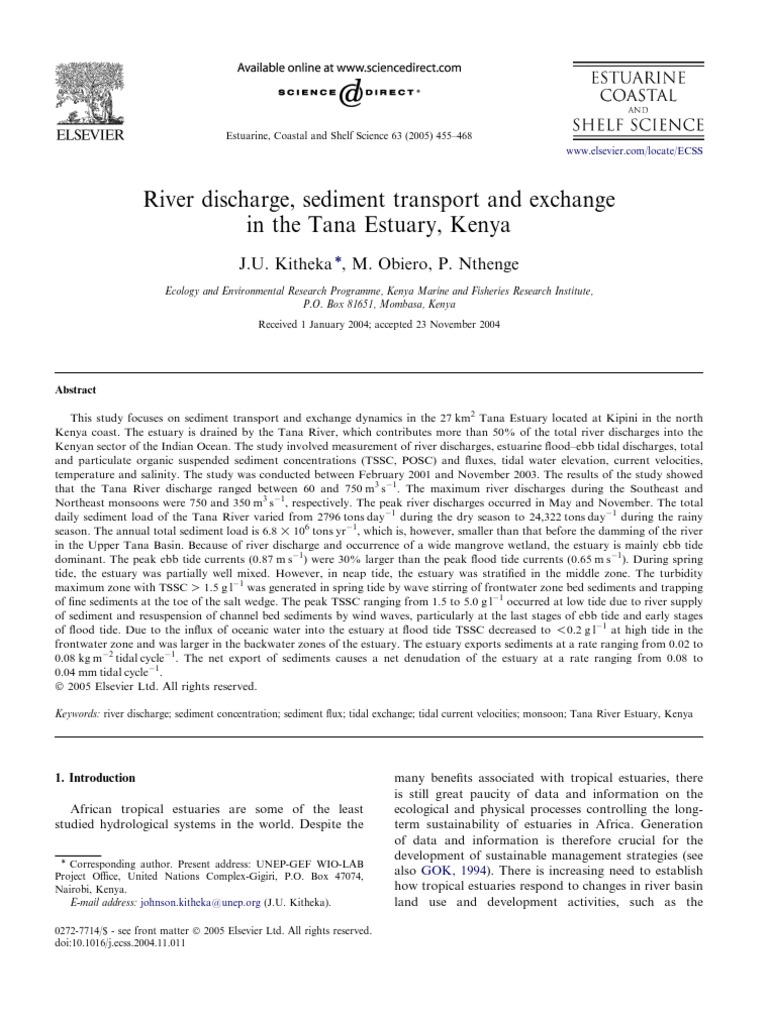 Tana Estuary Sediment Transport Study | PDF | Estuary | Tide