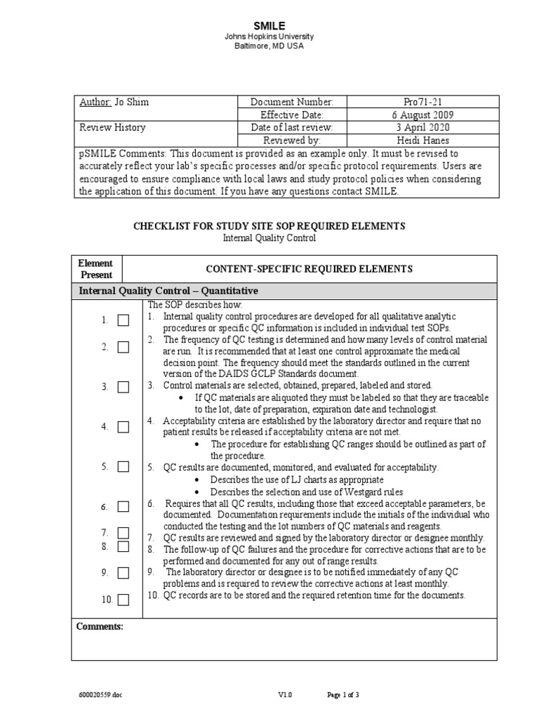 Quality Control Checklist | PDF | Laboratories | Quality Management