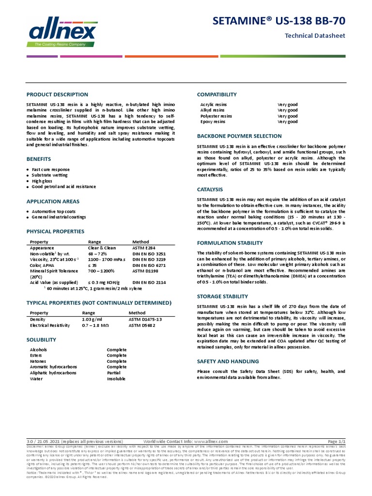 Setamine Us 138 BB 70 - en - A4 | PDF | Catalysis | Polyester