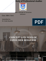 Class: BBA 3 Sem: Topic: Concept of Consumer Behavior Submitted To: Dr. Vivek Kaushik Submitted By: Harsh Patidar