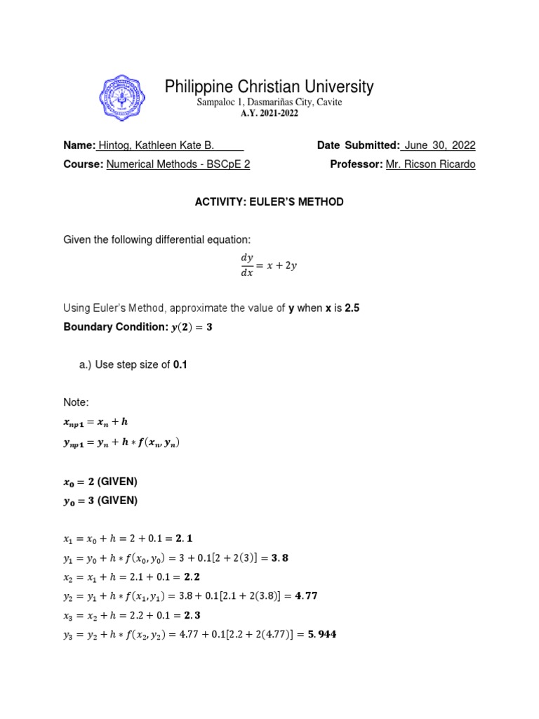 Euler's Method for Differential Equations | PDF | Calculus ...